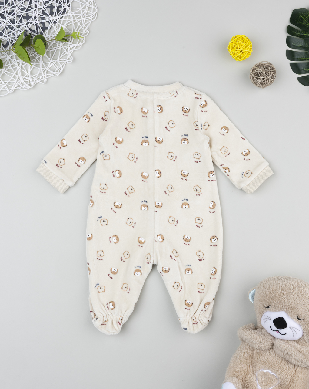 βρεφικό φορμάκι σενίλ μπεζ woodland για αγόρι - Prénatal