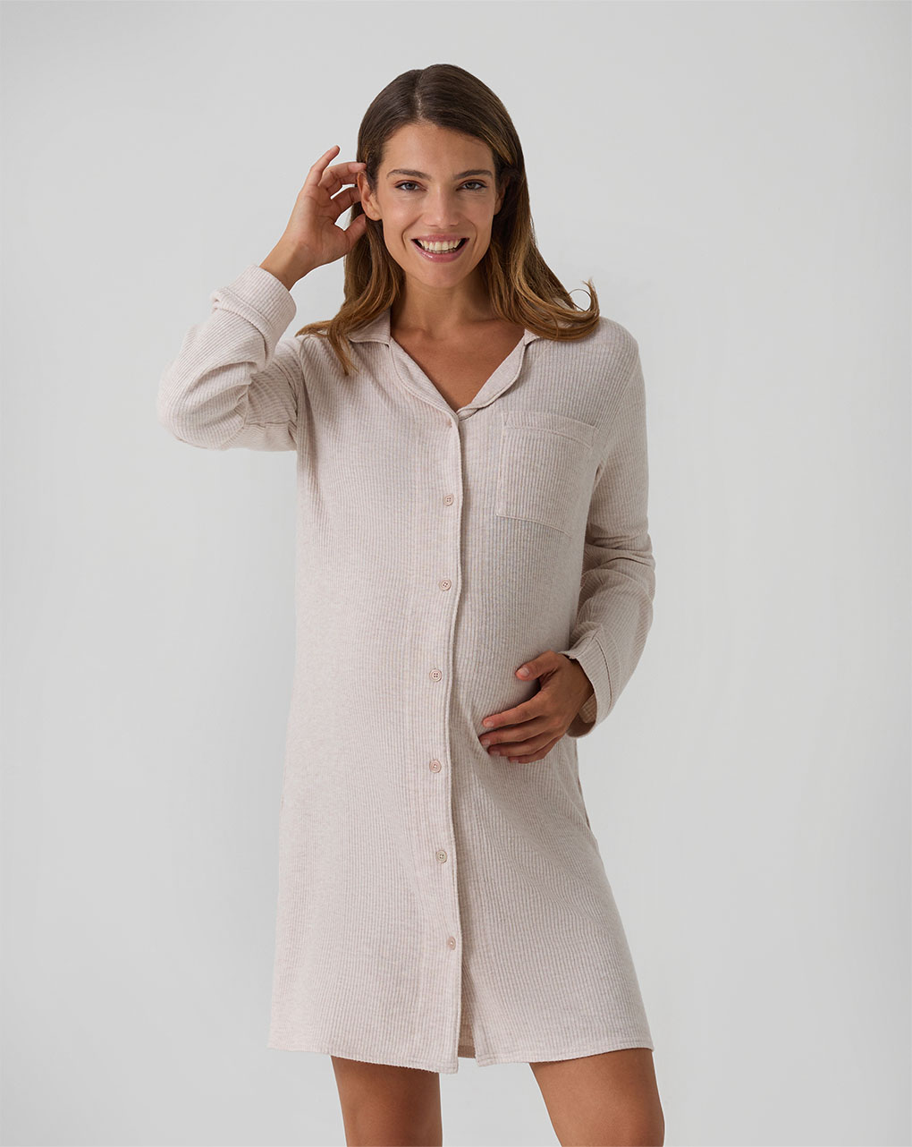 γυναικείο νυχτικό εγκυμοσύνης/θηλασμού πλεκτό μπεζ - Prénatal