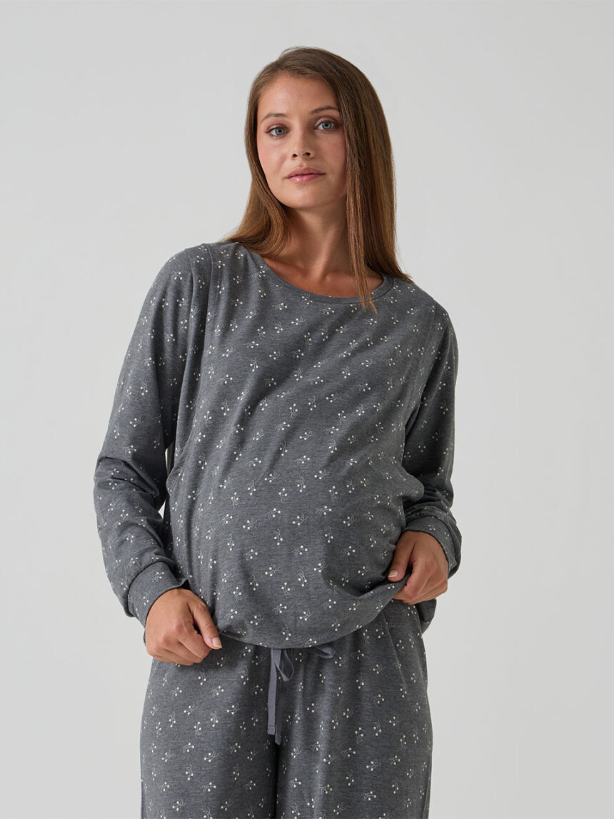 γυναικεία πιτζάμα εγκυμοσύνης/θηλασμού γκρι φλοράλ - Prénatal