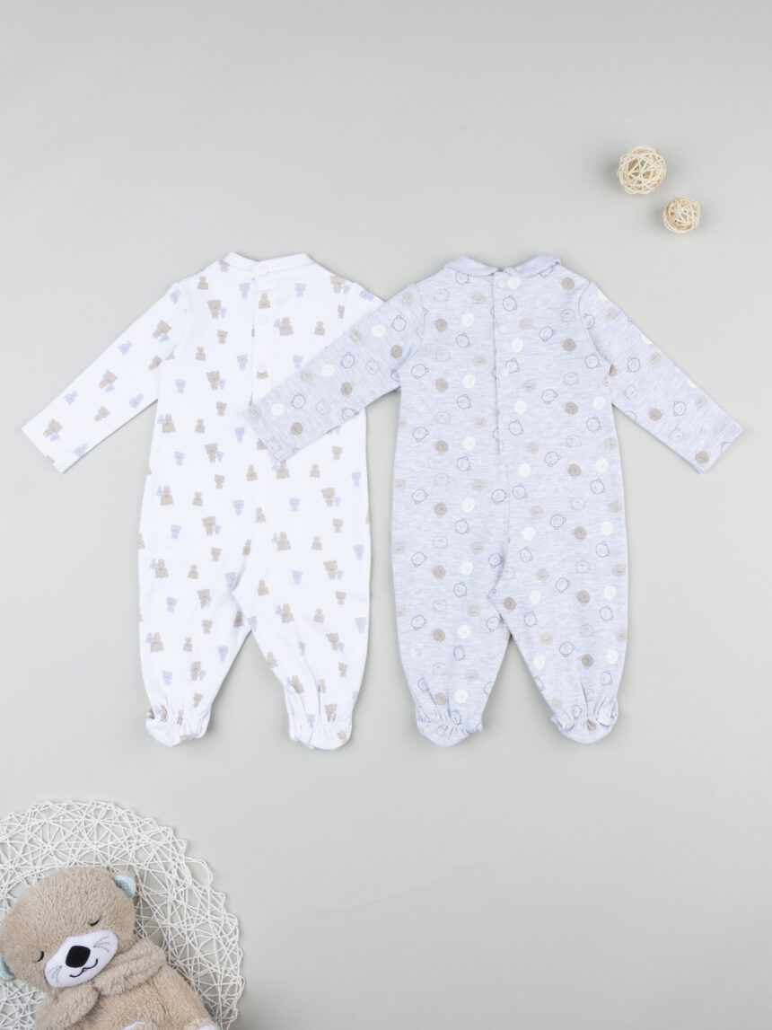 βρεφικά φορμάκια πακέτο x2 γκρι/λευκό με αρκουδάκια για αγόρι - Prénatal