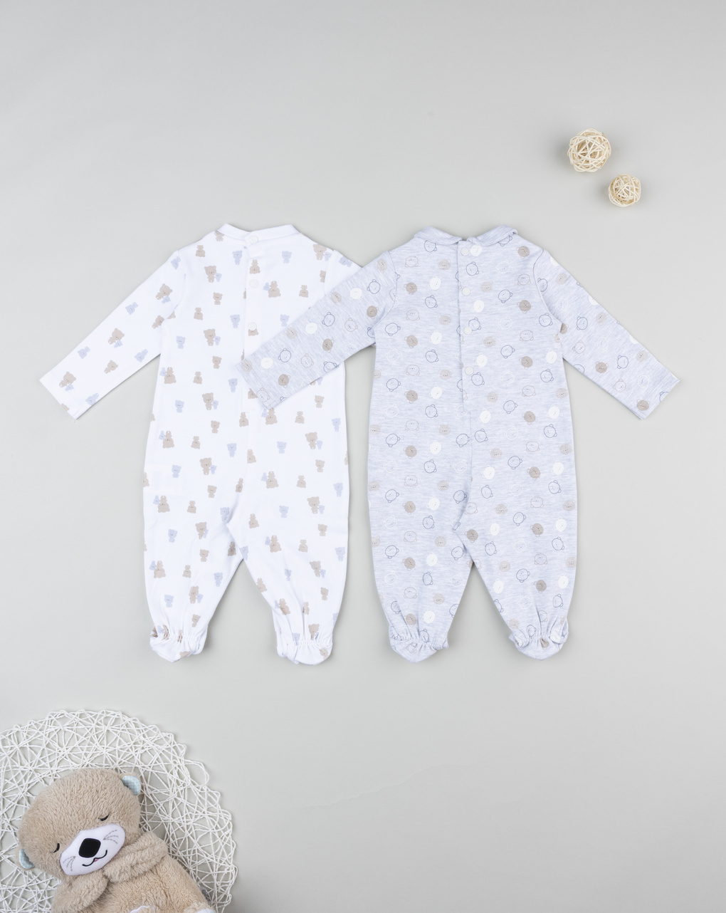 βρεφικά φορμάκια πακέτο x2 γκρι/λευκό με αρκουδάκια για αγόρι - Prénatal