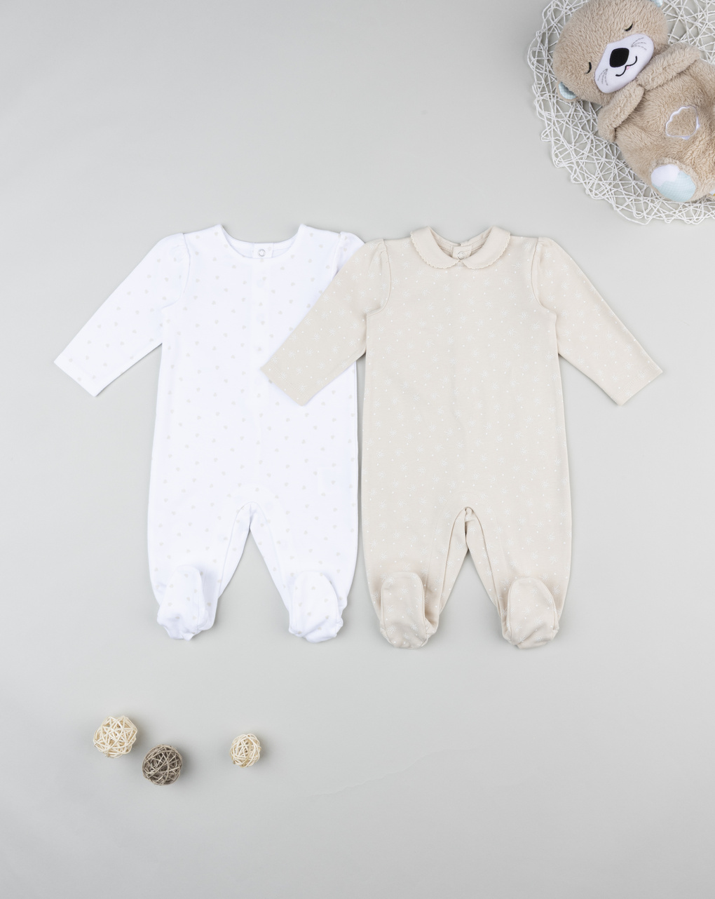 βρεφικά φορμάκια πακέτο x2 μπεζ/λευκό με καρδούλες για κορίτσι - Prénatal