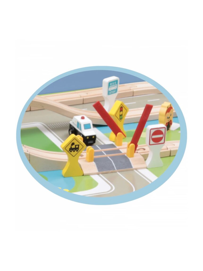 Wood’ n play ξύλινο τραπέζι 122cm με ράγες τρένου και 80 αξεσουάρ - 