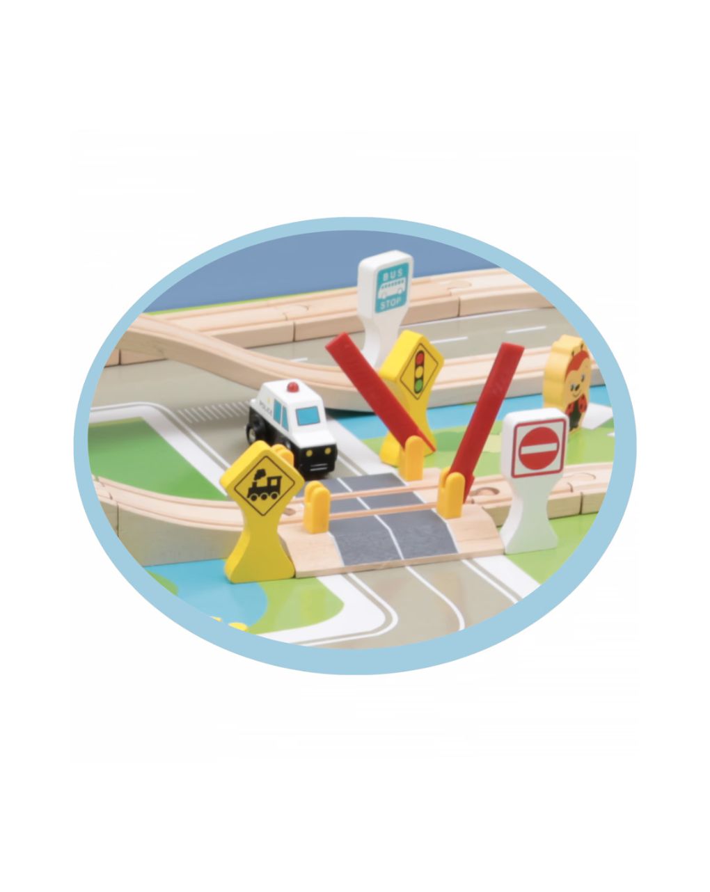 Wood’ n play ξύλινο τραπέζι 122cm με ράγες τρένου και 80 αξεσουάρ - 