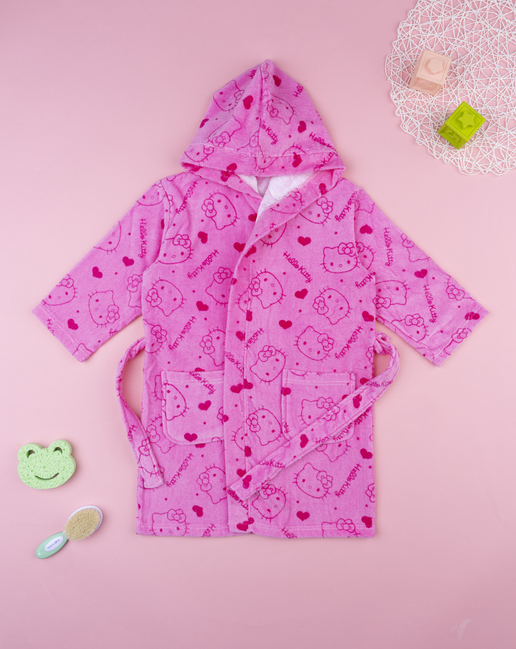 παιδικό μπουρνούζι σενίλ φούξια hello kitty για κορίτσι