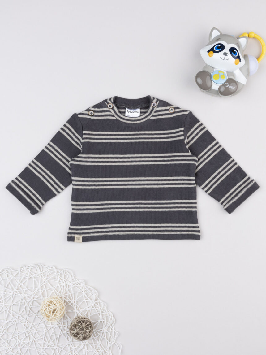 βρεφική μπλούζα πλεκτή γκρι ριγέ για αγόρι - Prénatal