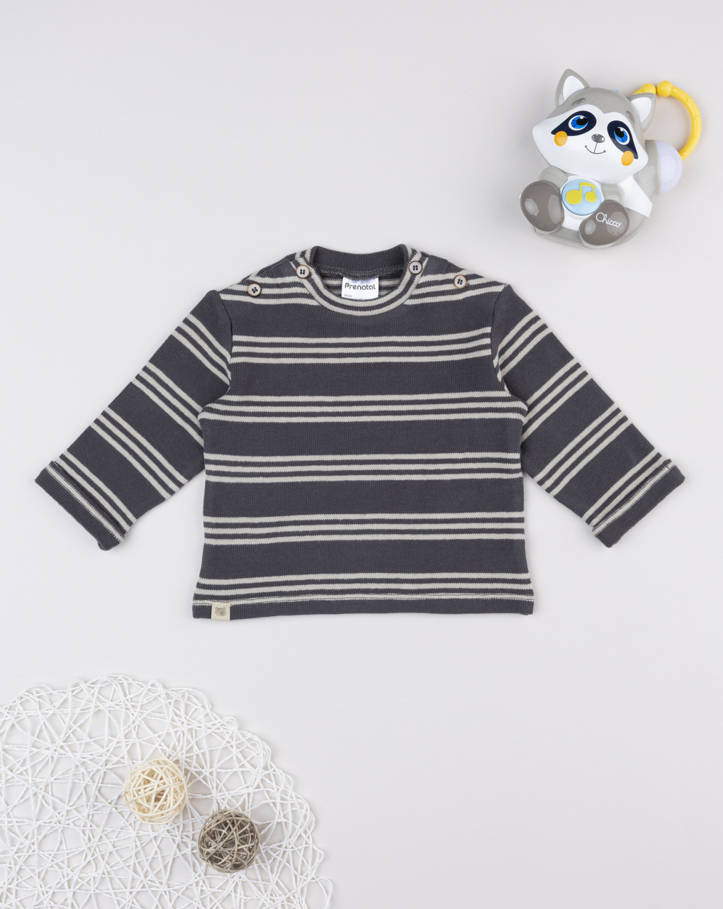 βρεφική μπλούζα πλεκτή γκρι ριγέ για αγόρι