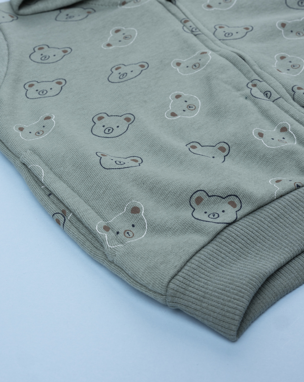 βρεφική ζακέτα φούτερ λαδί με αρκουδάκια για αγόρι - Prénatal