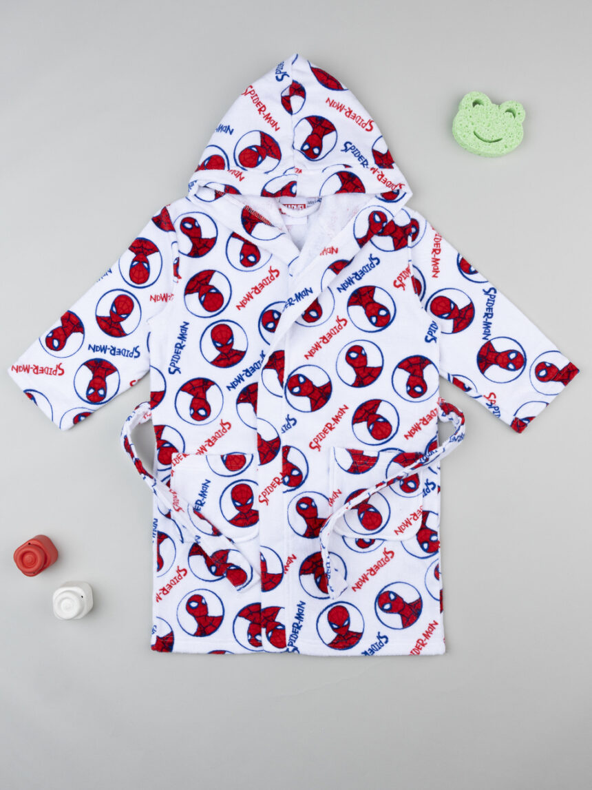 παιδικό μπουρνούζι σενίλ λευκό spiderman για αγόρι - Prénatal