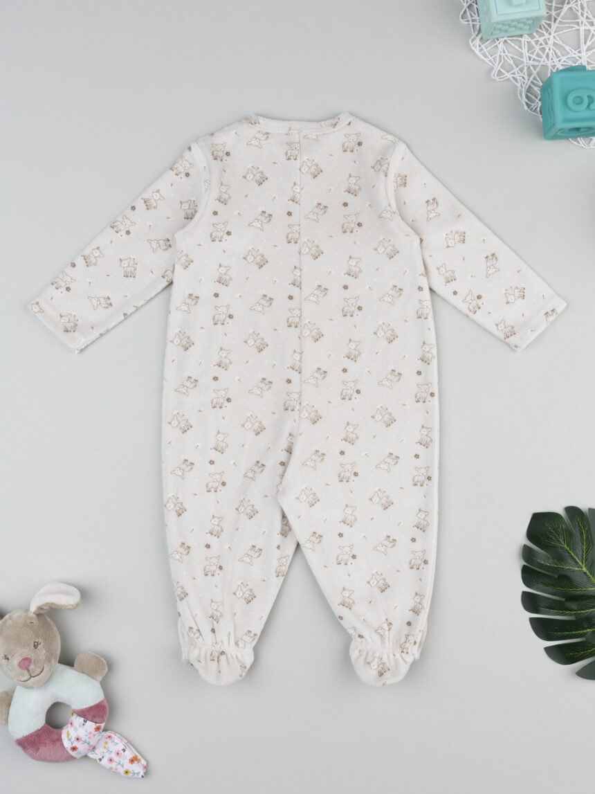 βρεφικό φορμάκι σενίλ εκρού με ελαφάκια για κορίτσι - Prénatal