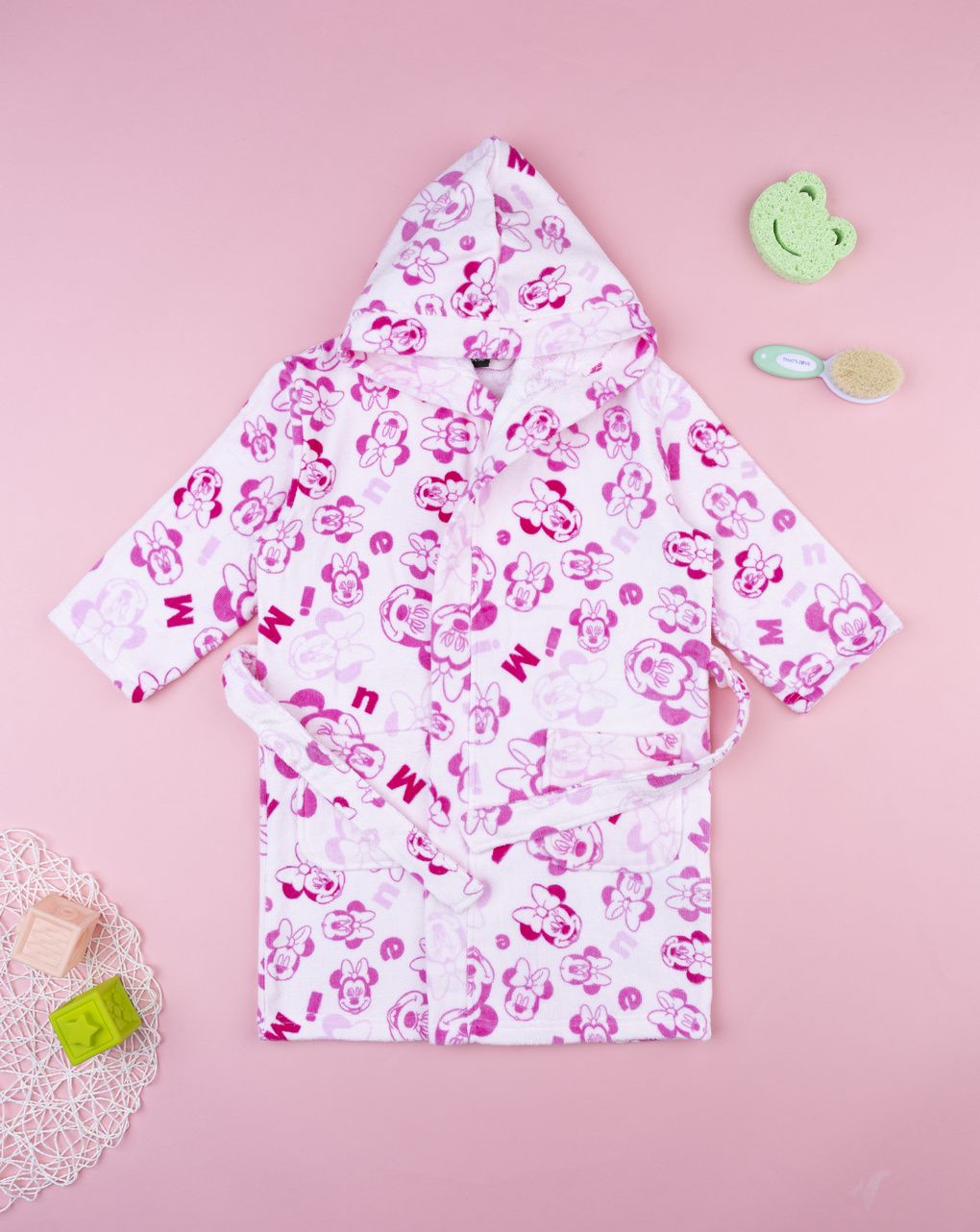 παιδικό μπουρνούζι σενίλ λευκό minnie για κορίτσι