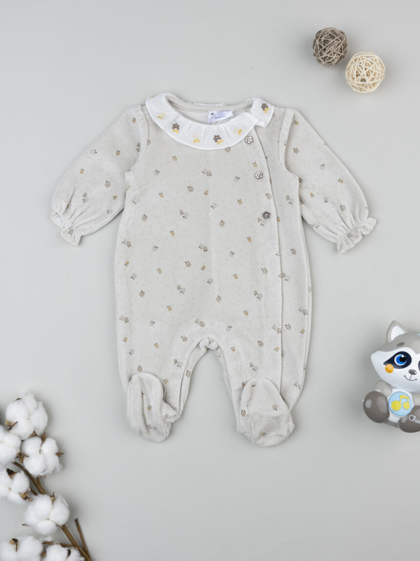 βρεφικό φορμάκι σενίλ καφέ flowers για κορίτσι - Prénatal