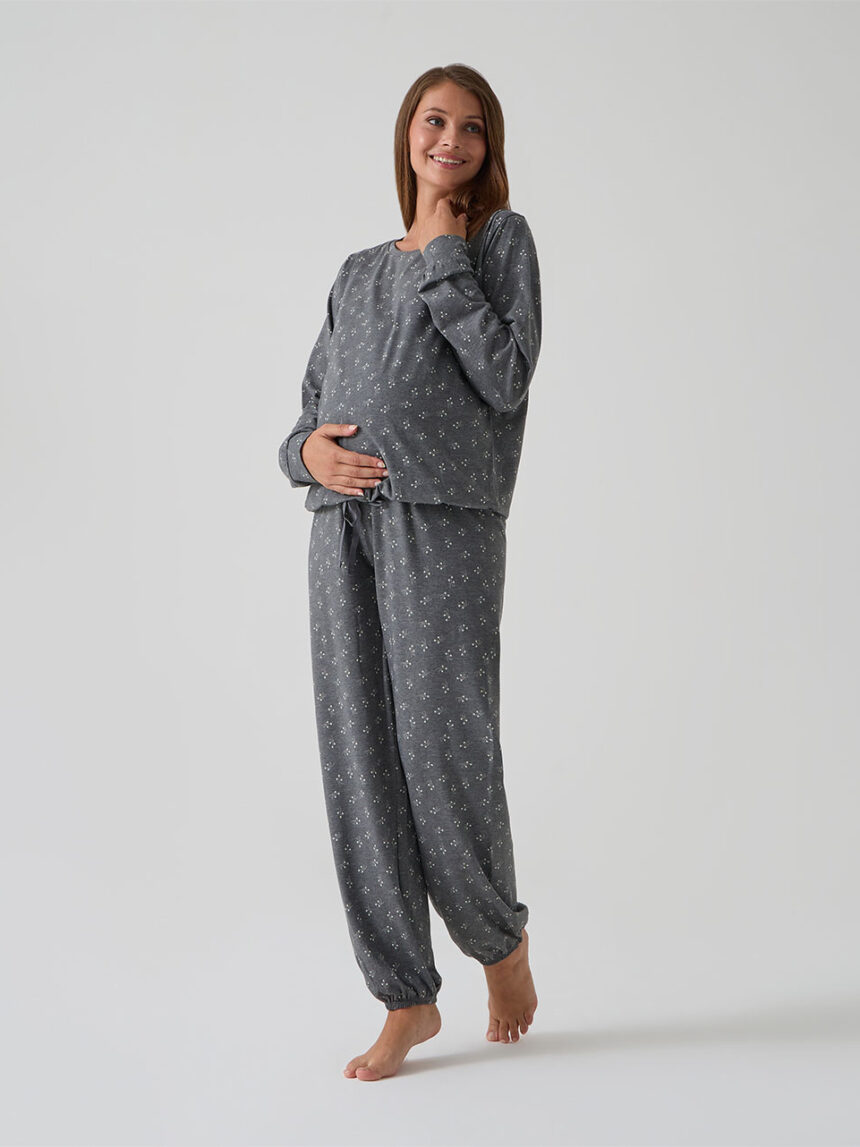 γυναικεία πιτζάμα εγκυμοσύνης/θηλασμού γκρι φλοράλ - Prénatal