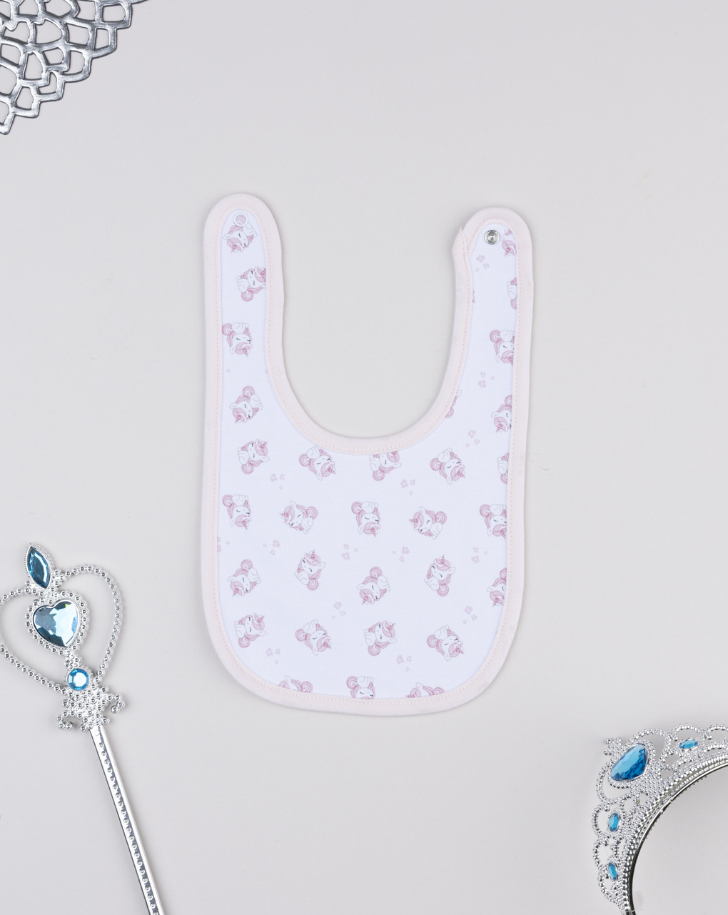 βρεφική σαλιάρα λευκή με μονόκερους για κορίτσι