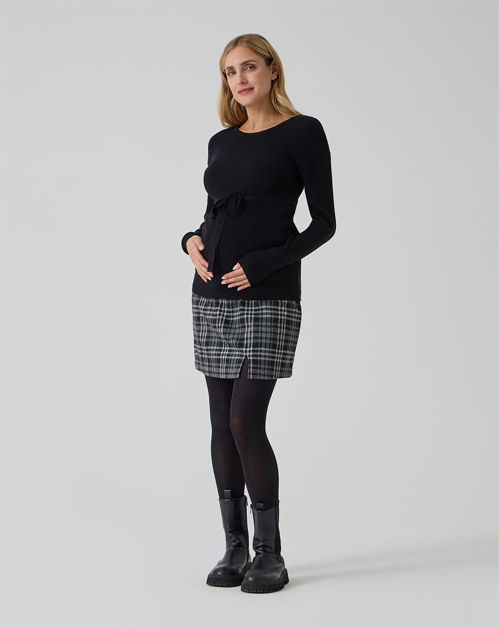 γυναικεία πλεκτή μπλούζα εγκυμοσύνης μαύρη με φιόγκο