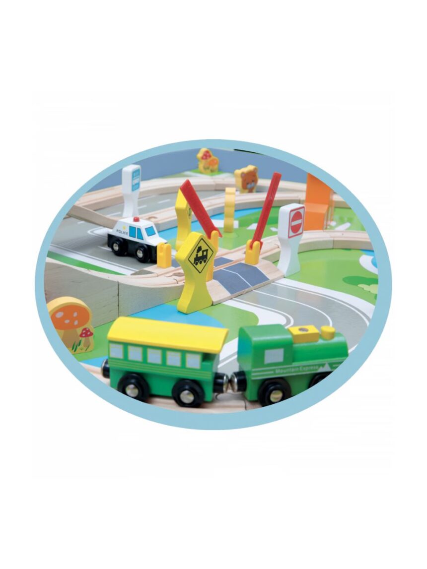 Wood’ n play ξύλινο τραπέζι 122cm με ράγες τρένου και 80 αξεσουάρ - 