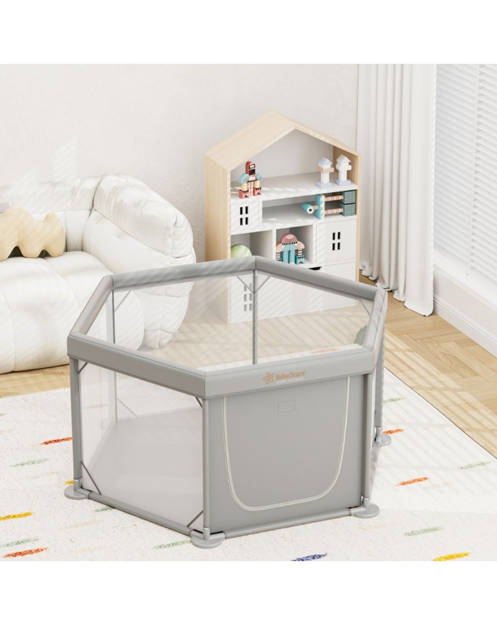 Bebe stars παρκοκρέβατο πολύγωνο nestilo grey 889-100 - Bebe Stars