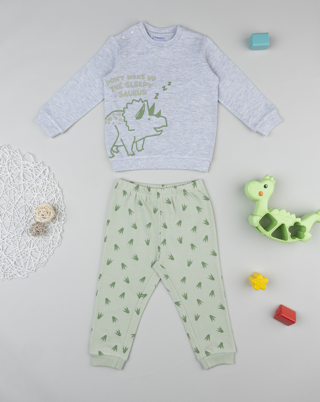 βρεφική πιτζάμα γκρι/πράσινη dino για αγόρι
