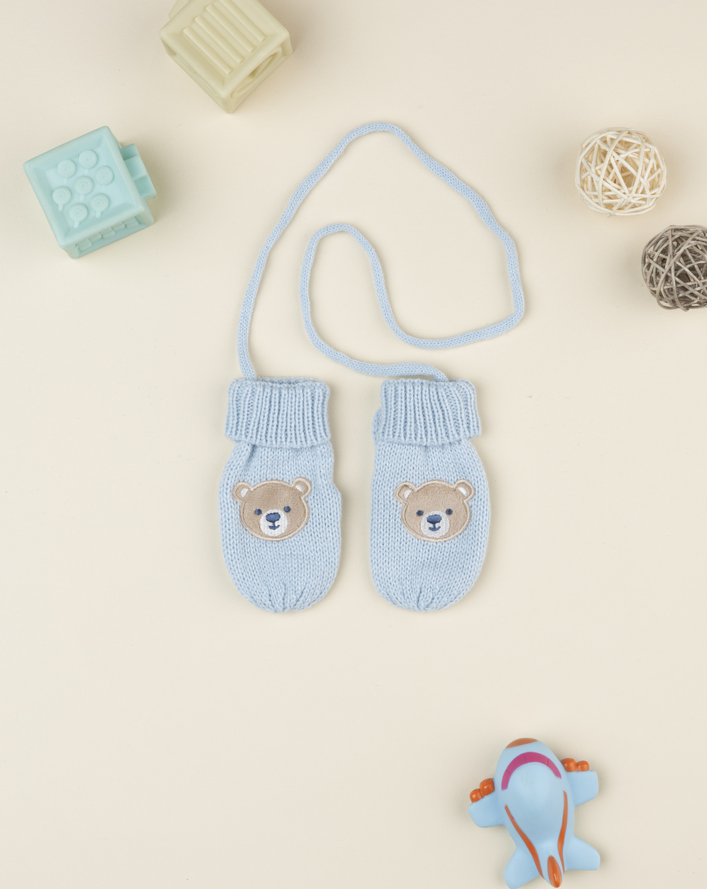 βρεφικά γαντάκια χουφτίτσες γαλάζια με αρκουδάκια για αγόρι