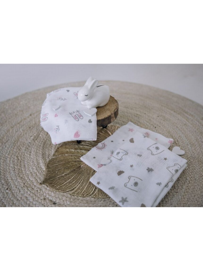 Bubaba πάνες μουσελίνα 3τμχ 80×80 cm pink 48037 - BUBABA