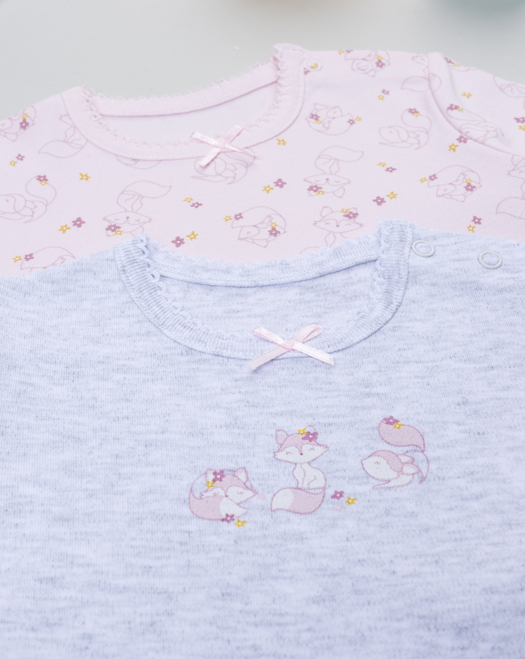 βρεφικά κορμάκια γκρι/ροζ με αλεπούδες για κορίτσι - Prénatal