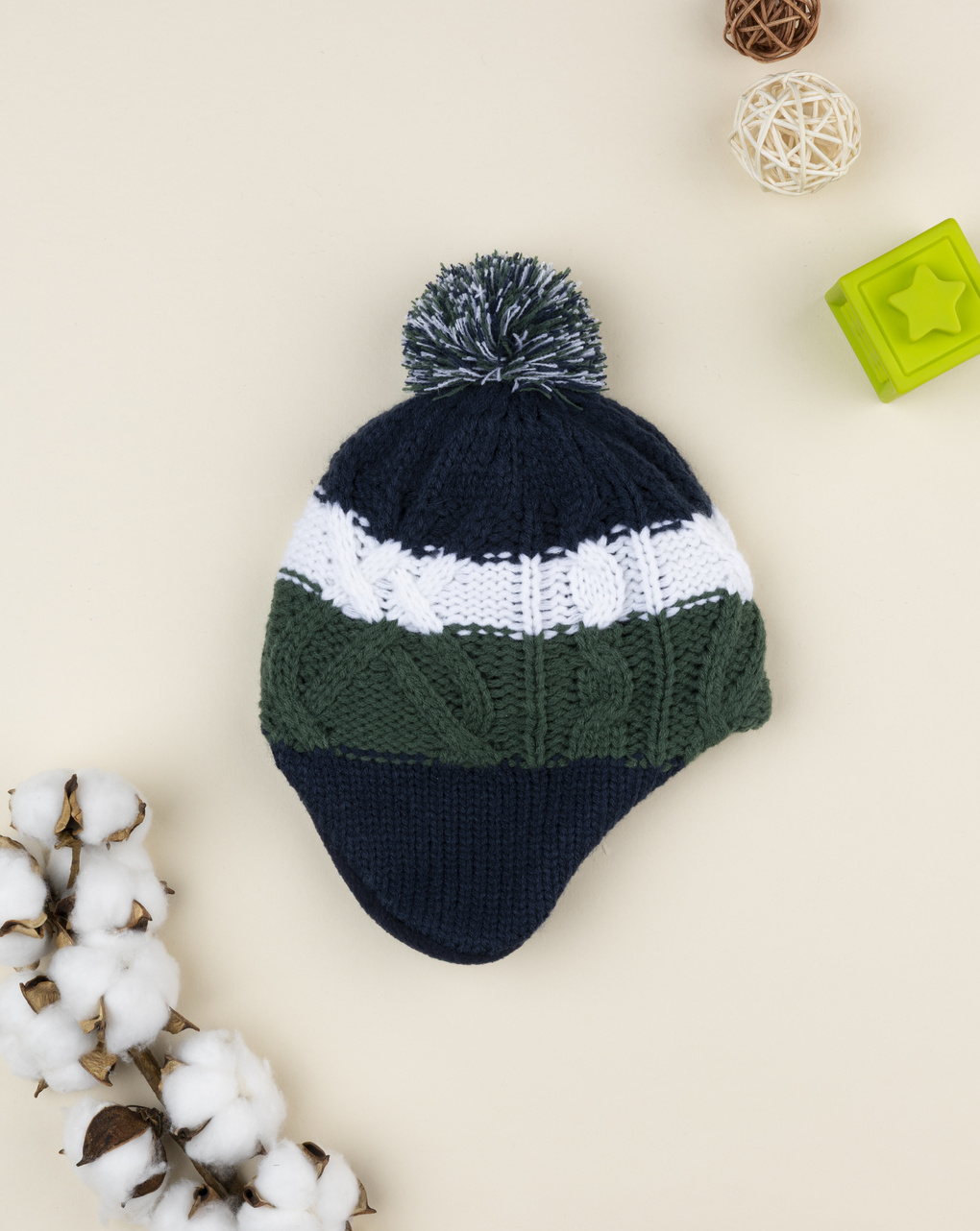 βρεφικό σκουφάκι περουβιανού τύπου τρίχρωμο για αγόρι