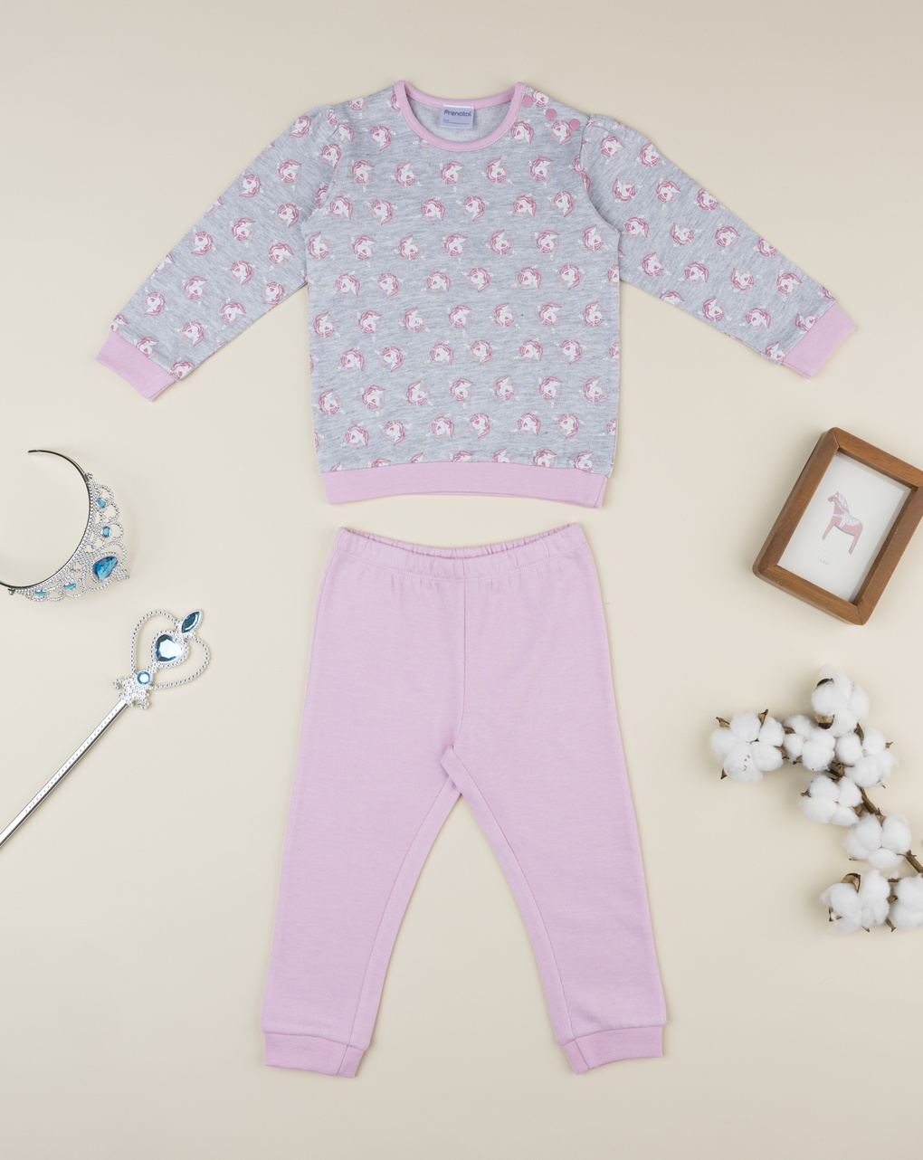 βρεφική πιτζάμα γκρι/ροζ με μονόκερους για κορίτσι