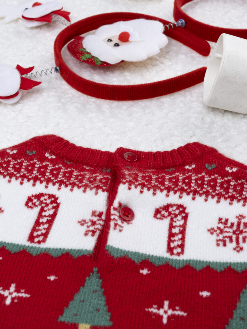 βρεφικό χριστουγεννιάτικο πουλόβερ κόκκινο/λευκό candy cane για αγόρι - Prénatal