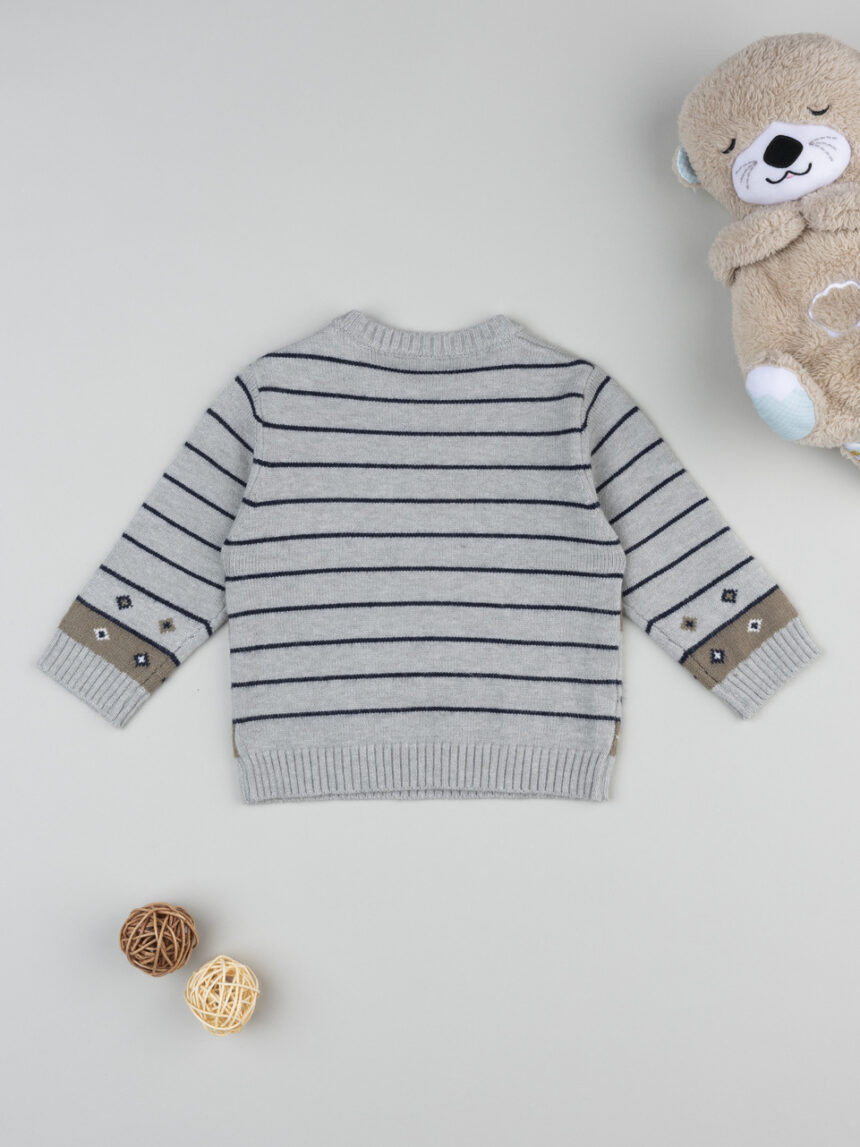 βρεφικό πουλόβερ γκρι με σκυλάκια για αγόρι - Prénatal