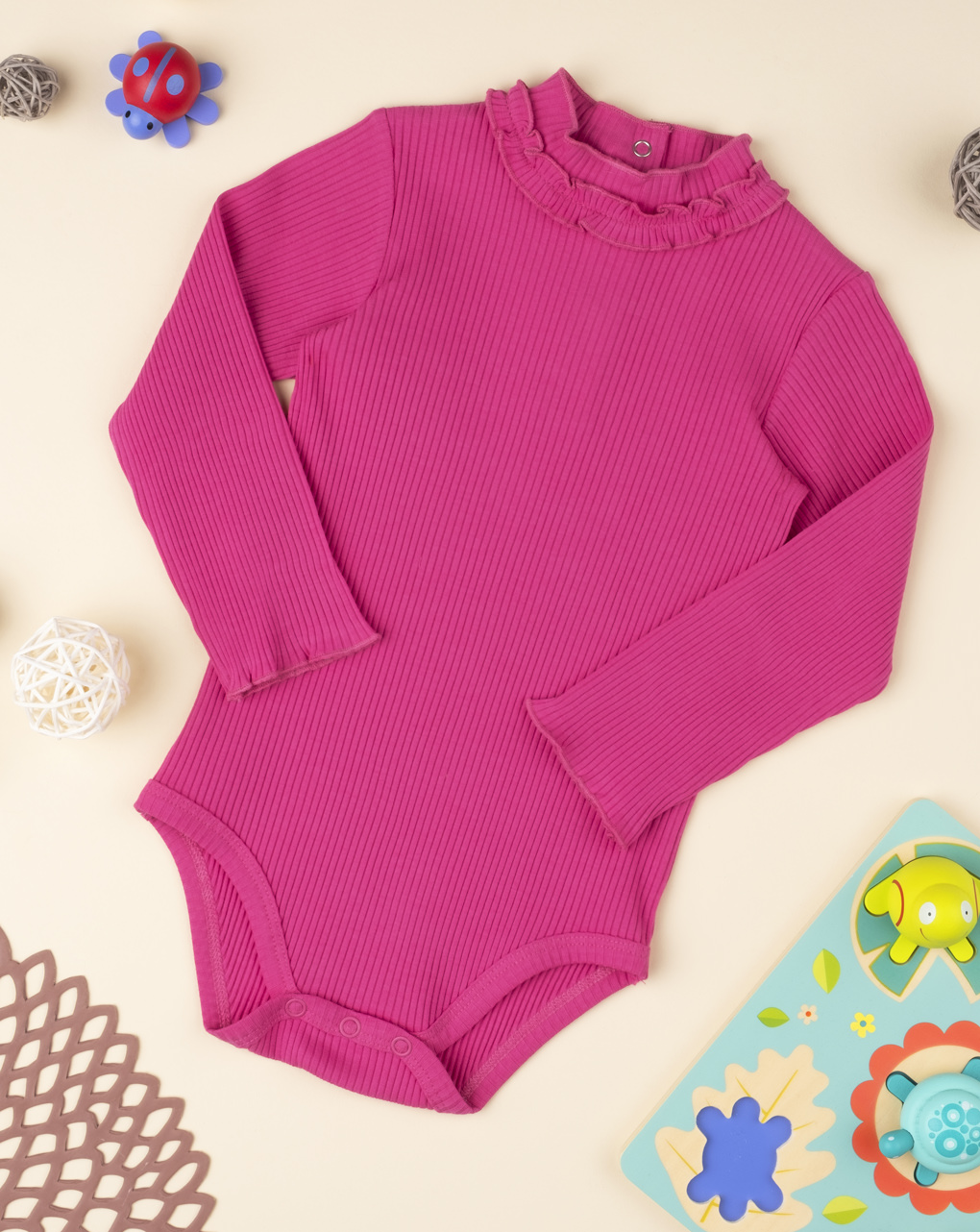 βρεφικό κορμάκι φούξια ριμπ για κορίτσι