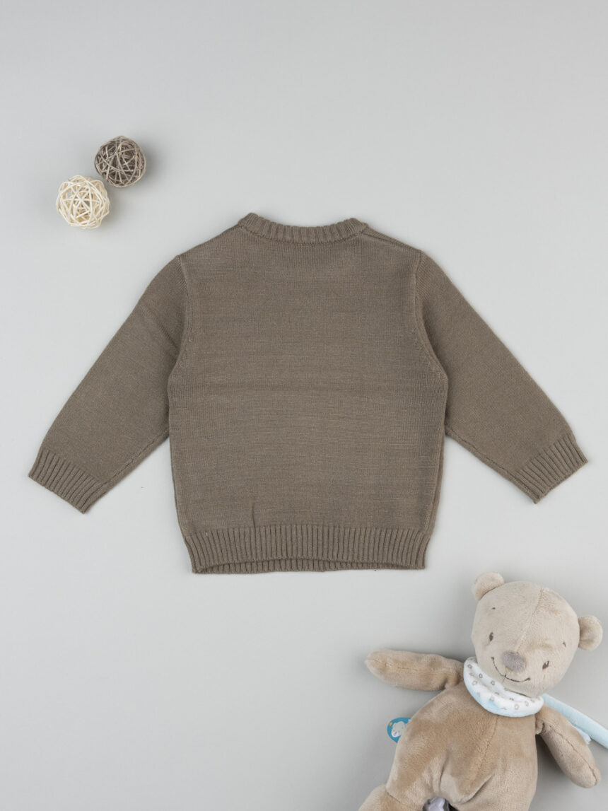 βρεφικό πουλόβερ καφέ με σκυλάκι για αγόρι - Prénatal