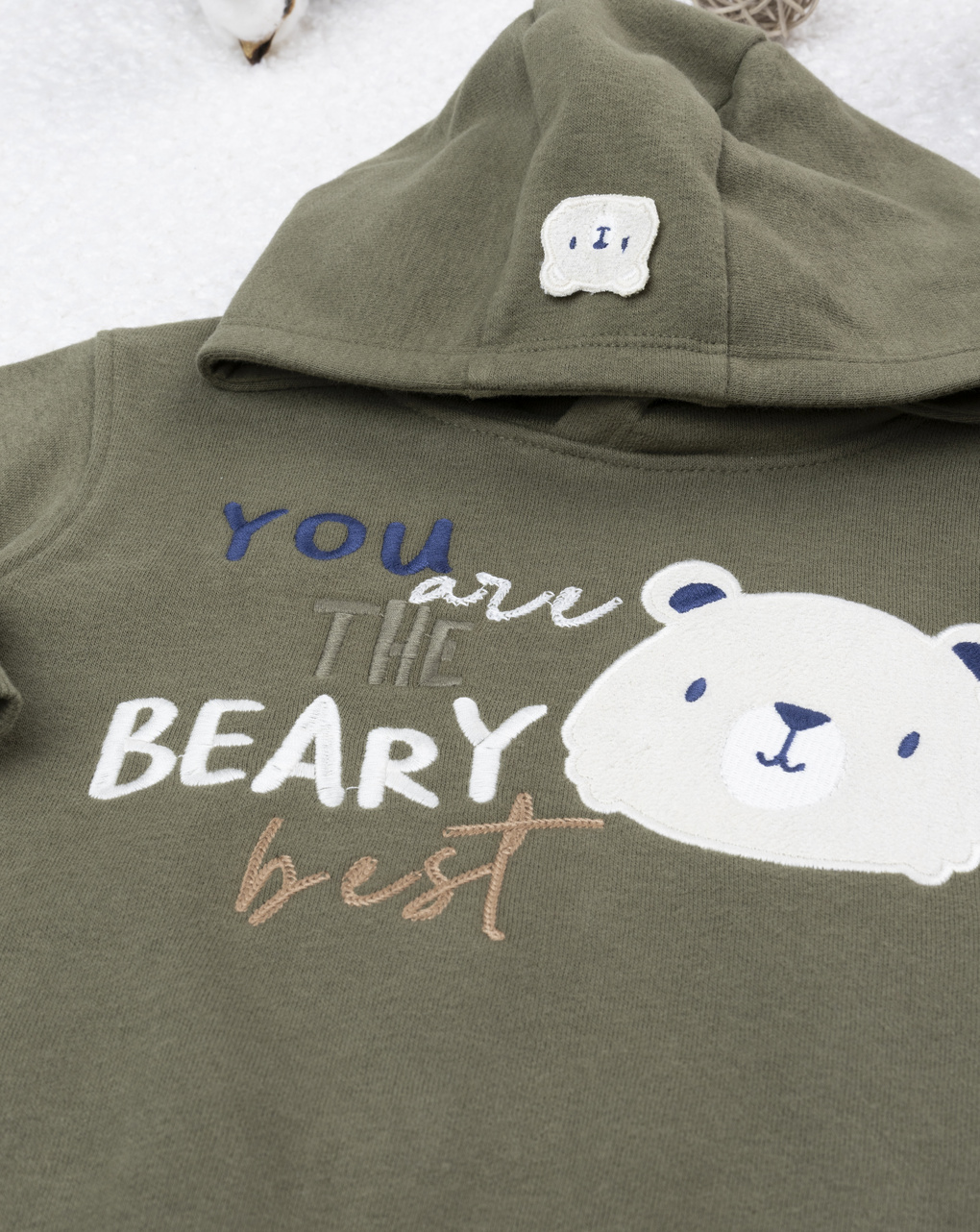 βρεφική μπλούζα φούτερ χακί με αρκουδάκι για αγόρι - Prénatal