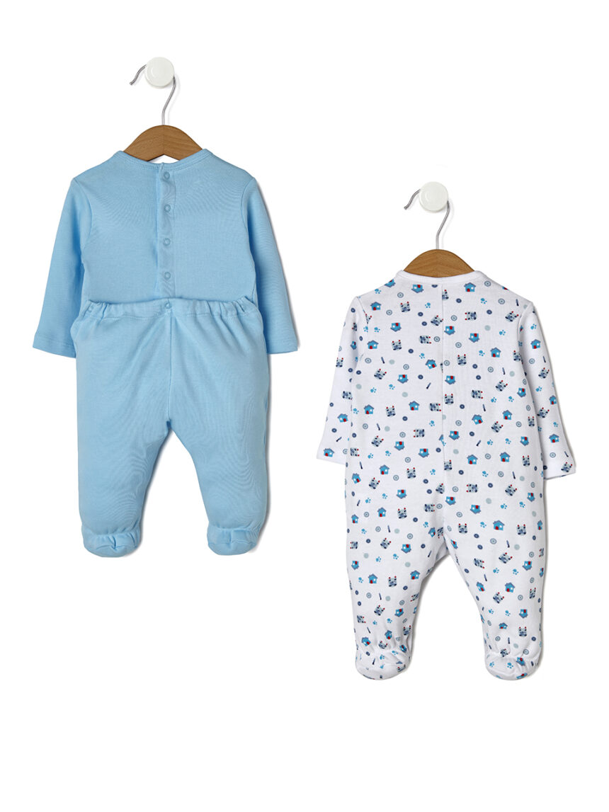 βρεφικά φορμάκια πακέτο x2 λευκό/γαλάζιο με αρκουδάκια για αγόρι - Prénatal