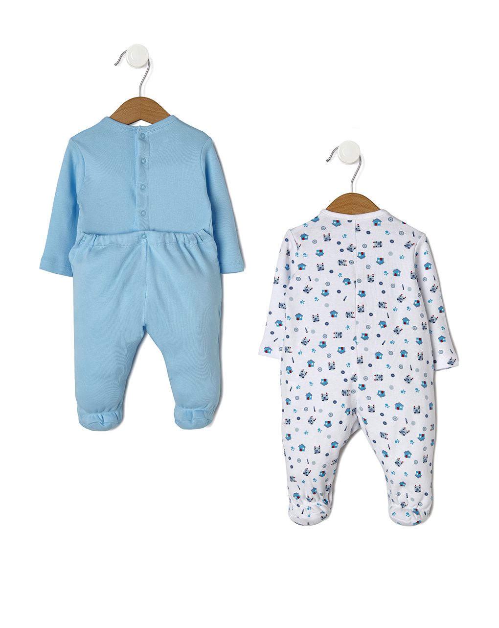 βρεφικά φορμάκια πακέτο x2 λευκό/γαλάζιο με αρκουδάκια για αγόρι - Prénatal