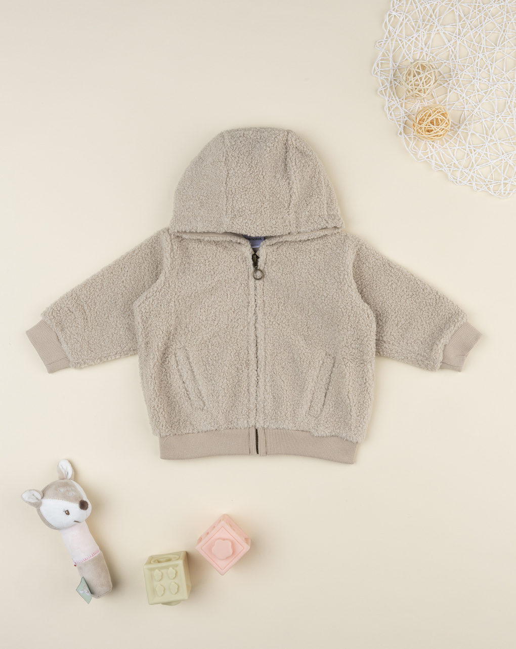 βρεφική ζακέτα μπουκλέ με αρκουδάκι για αγόρι