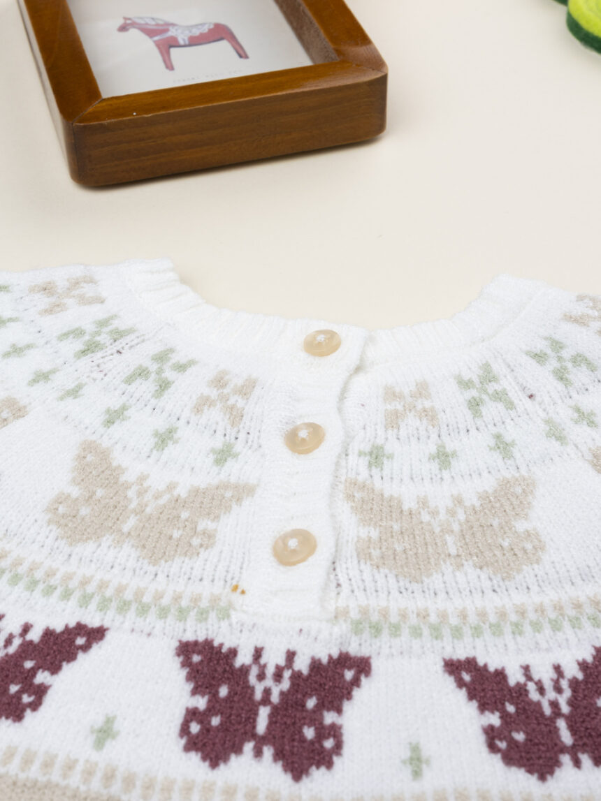 βρεφικό πουλόβερ μπεζ ζακάρ με πεταλούδες για κορίτσι - Prénatal