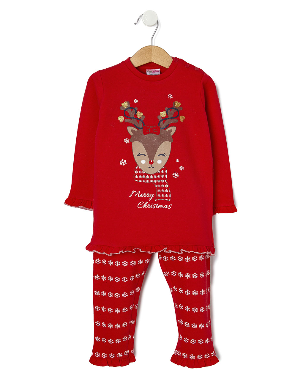 βρεφική χριστουγεννιάτικη πιτζάμα κόκκινη με τάρανδο για κορίτσι