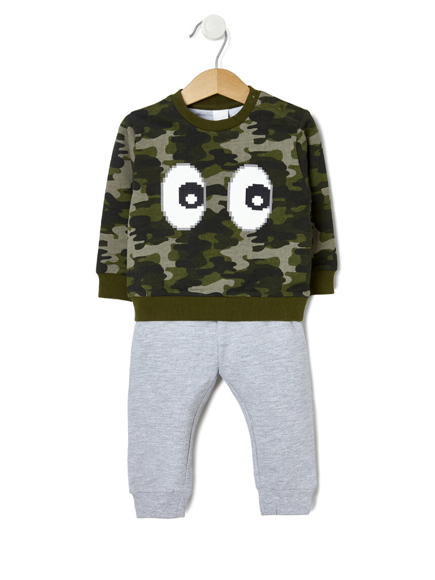 βρεφική πιτζάμα χακί/γκρι με τερατάκι για αγόρι - Prénatal