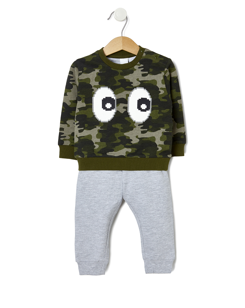 βρεφική πιτζάμα χακί/γκρι με τερατάκι για αγόρι