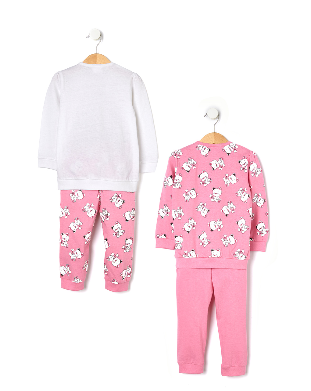 βρεφικές πιτζάμες ροζ/λευκό με αρκουδάκια πακέτο x2 για κορίτσι - Prénatal