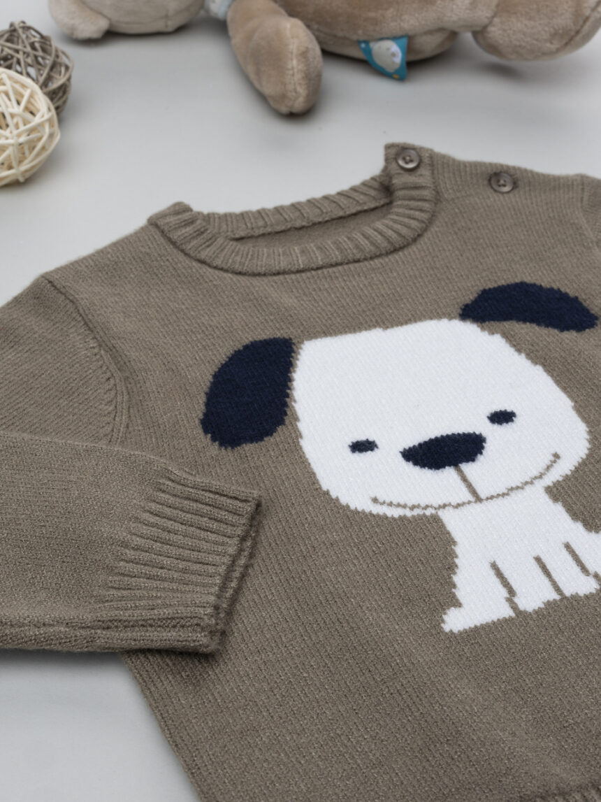 βρεφικό πουλόβερ καφέ με σκυλάκι για αγόρι - Prénatal