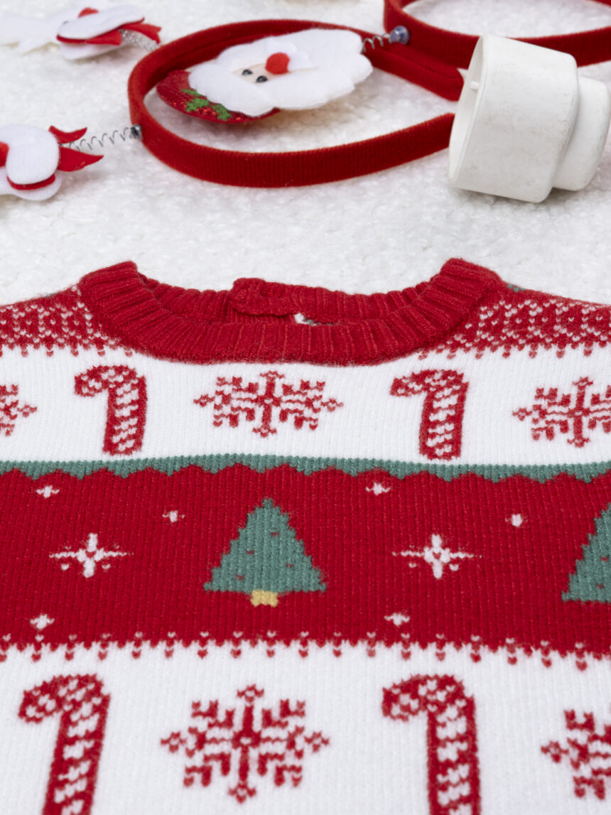 βρεφικό χριστουγεννιάτικο πουλόβερ κόκκινο/λευκό candy cane για αγόρι - Prénatal