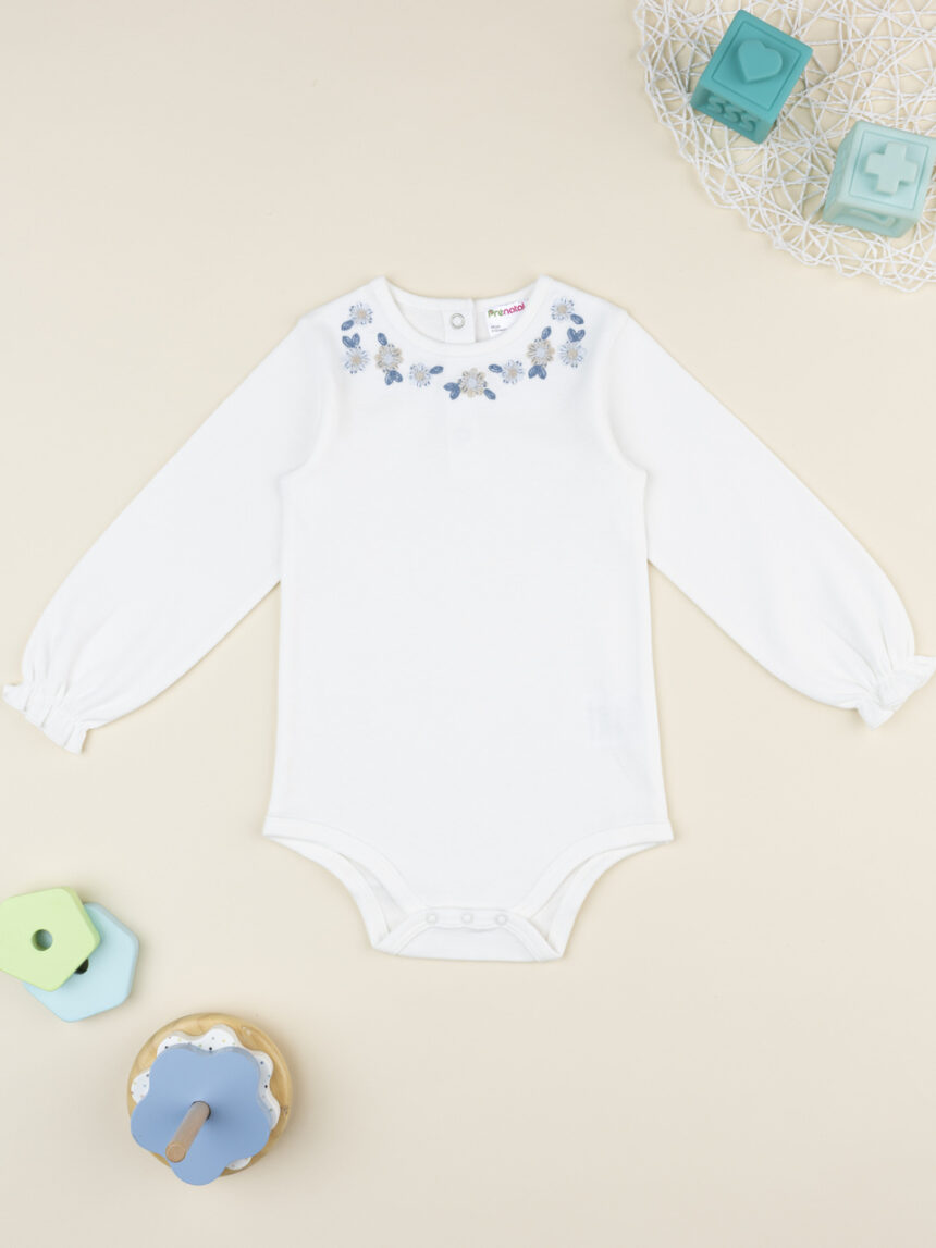 βρεφικό κορμάκι λευκό με λουλούδια για κορίτσι - Prénatal