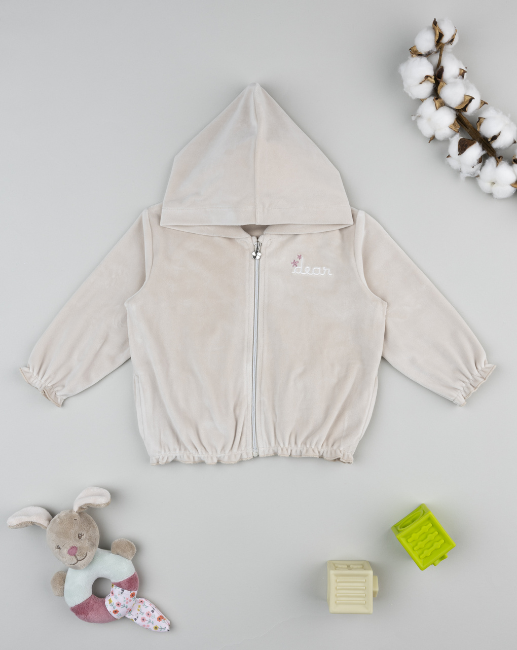 βρεφική ζακέτα σενίλ μπεζ dear για κορίτσι