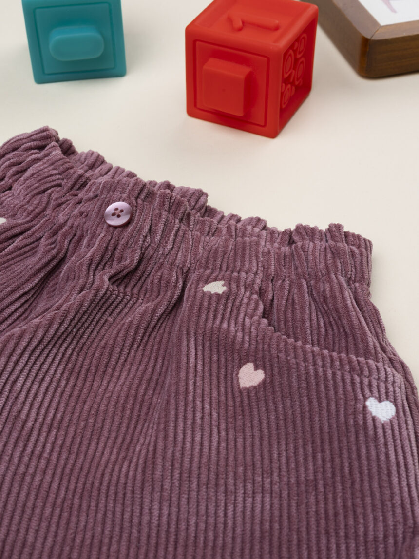 βρεφικό σορτσάκι κοτλέ μπορντώ με καρδούλες για κορίτσι - Prénatal