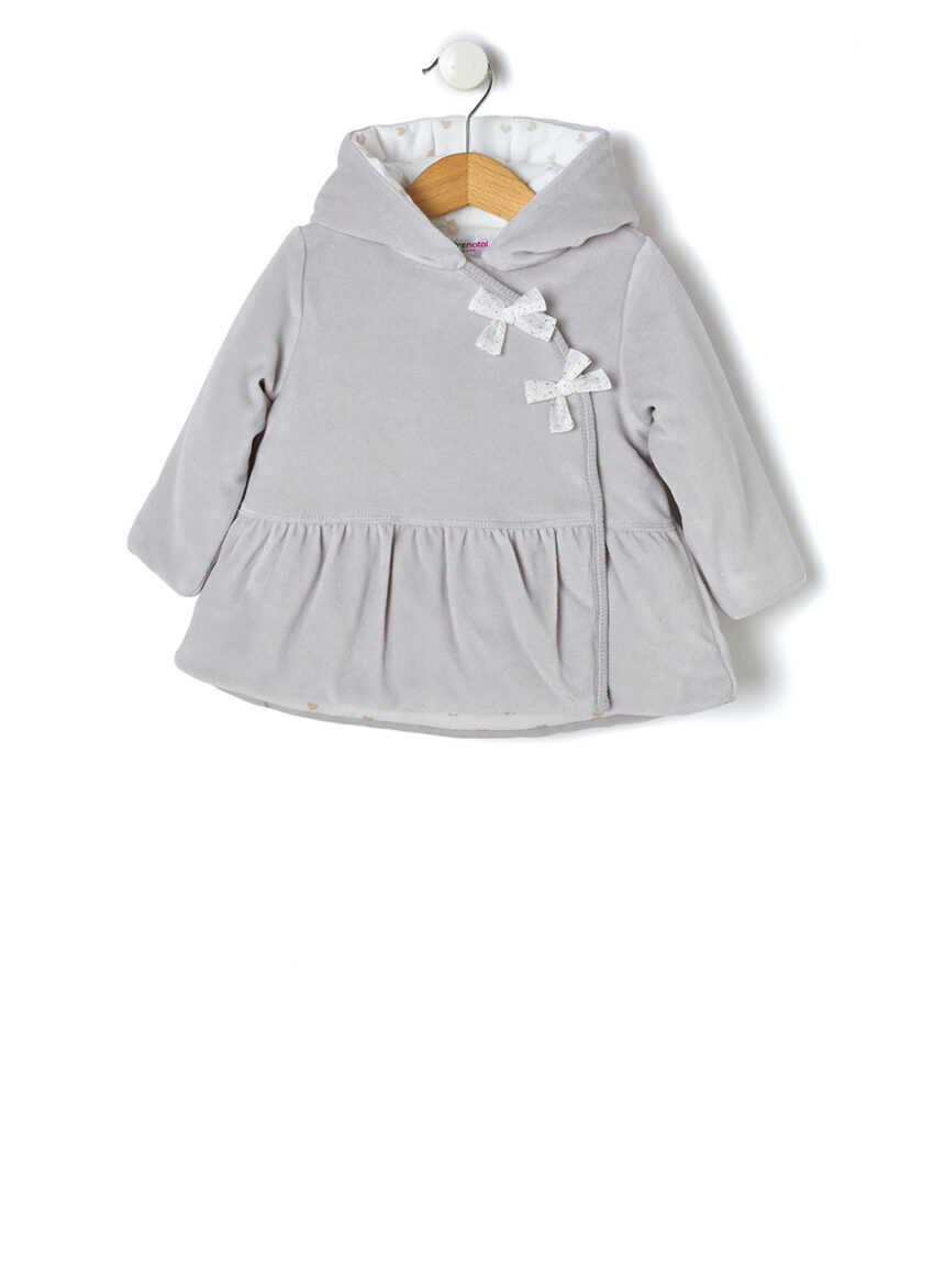 βρεφικό μπουφάν σενίλ γκρι με φιογκάκια για κορίτσι - Prénatal