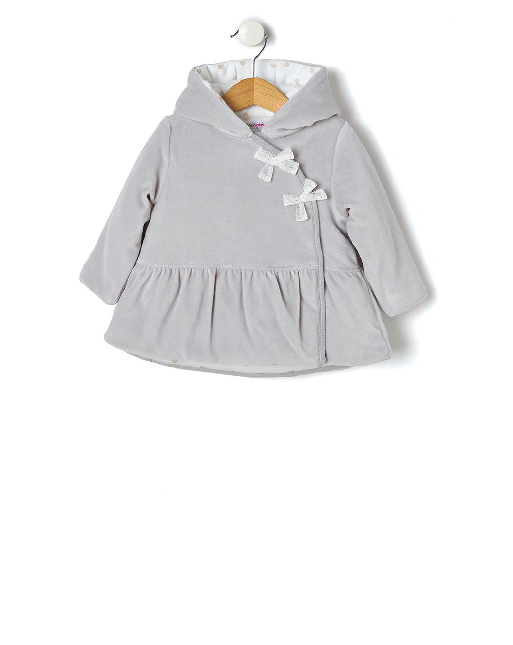 βρεφικό μπουφάν σενίλ γκρι με φιογκάκια για κορίτσι