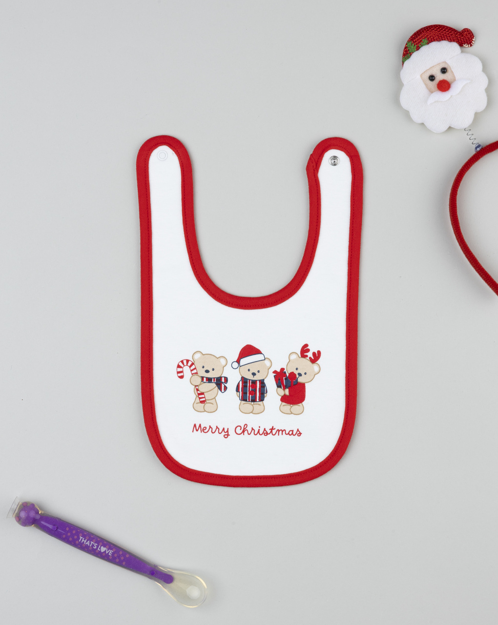 βρεφική χριστουγεννιάτικη σαλιάρα λευκή teddies unisex