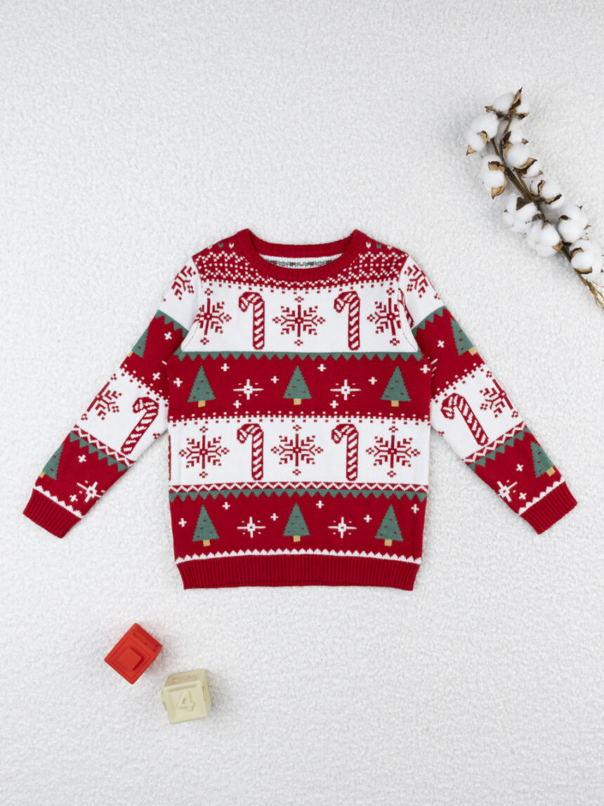 παιδικό χριστουγεννιάτικο πουλόβερ κόκκινο/λευκό candy cane για αγόρι - Prénatal