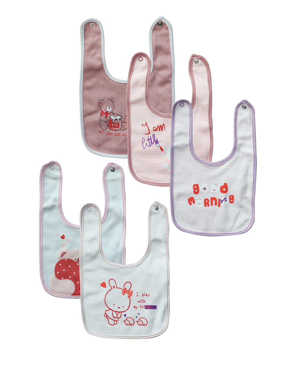 βρεφικές σαλιάρες με ζωάκια πακέτο x5 για κορίτσι - Prénatal